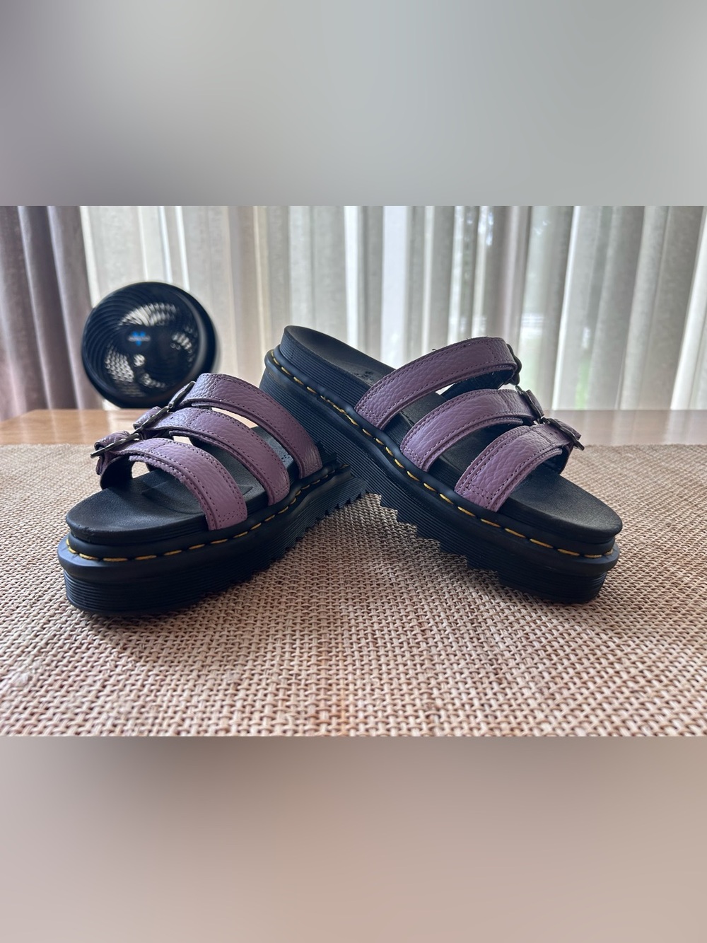 Dr Martens Blaire Flower Buckle Sandals w/Lilac Leather Straps & Chunky Sole. 9 - Picture 2 of 6